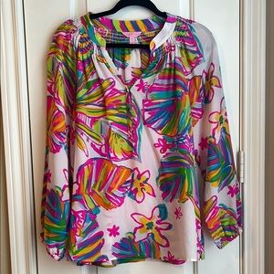 Lilly Pulitzer Pink and Blue Flowered Elsa Blouse